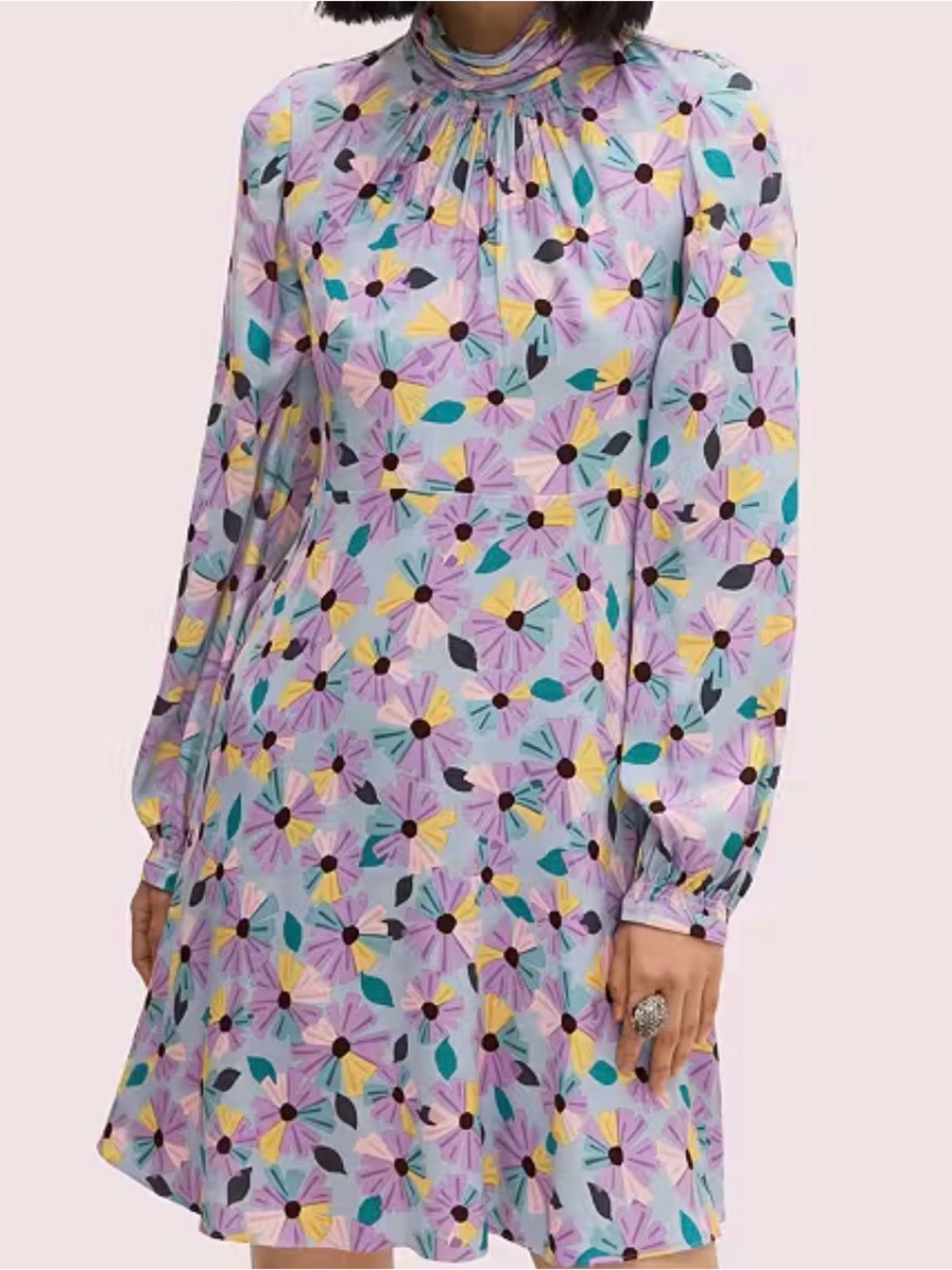 Kate Spade New York Wallflower Smocked High Neck Dress - light blue โMoonglowโ